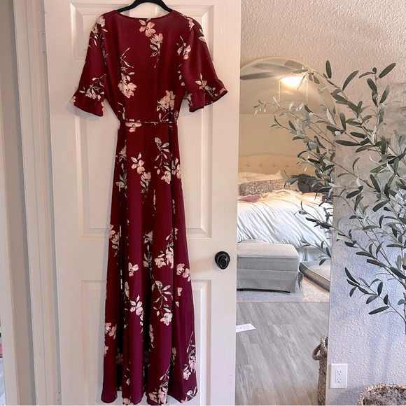 September Sunsets Burgundy Floral Print Wrap Maxi Dress - Picture 6 of 9